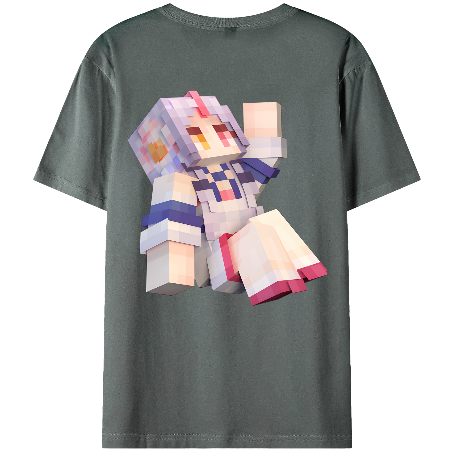 （画像用） マインクラフト ブロックの世界 Minecraft MC Block world 綿100％ メンズ半袖Tシャツ（バックプリント） 通気性